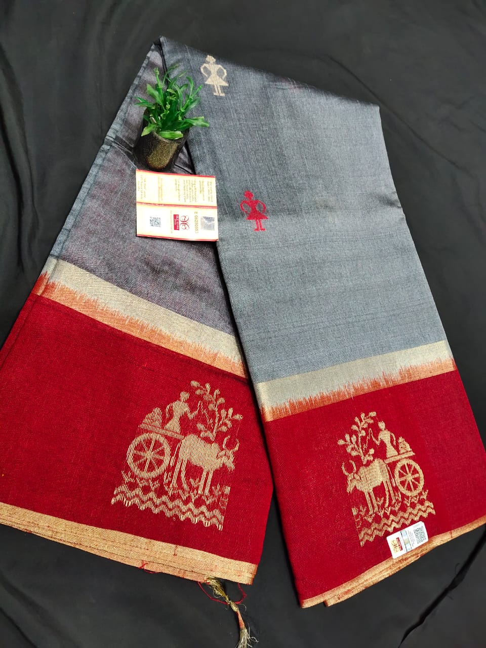 Raw Silk Saree with Bandhini Ganga Jamuna Border