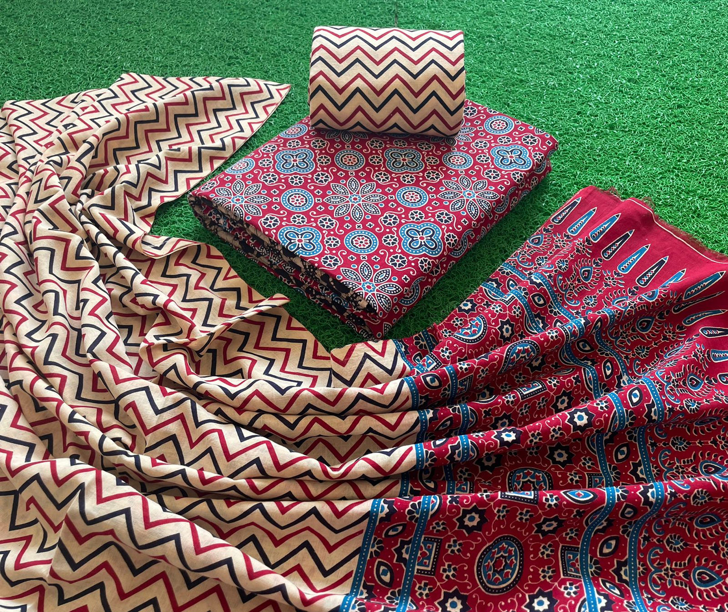 Ajrakh printed cotton suits material