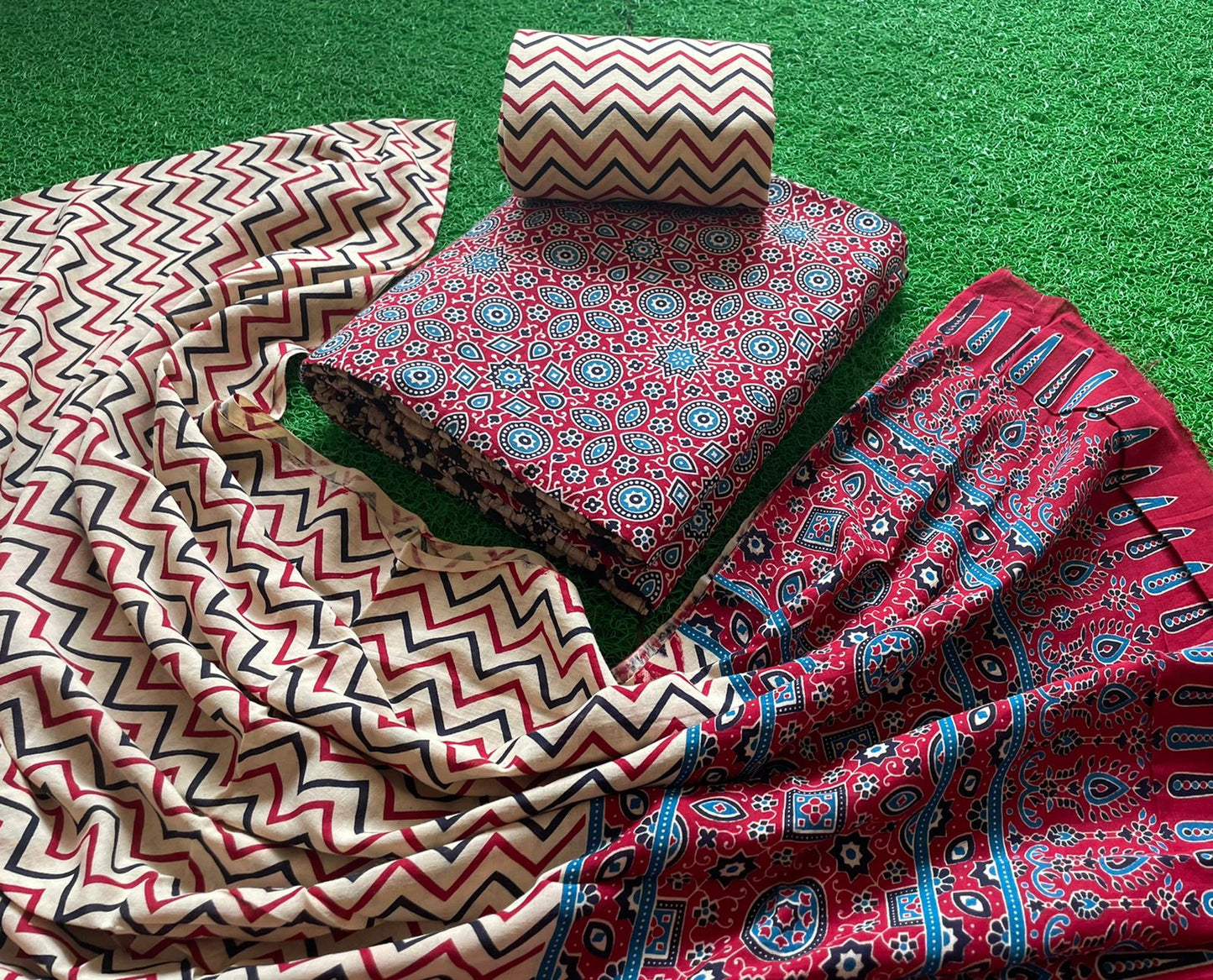 Ajrakh printed cotton suits material