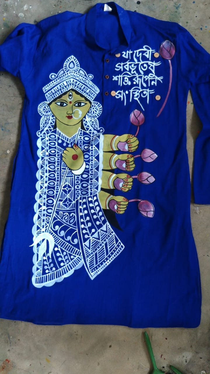 Durga Puja Hand Painted Cotton Kurta