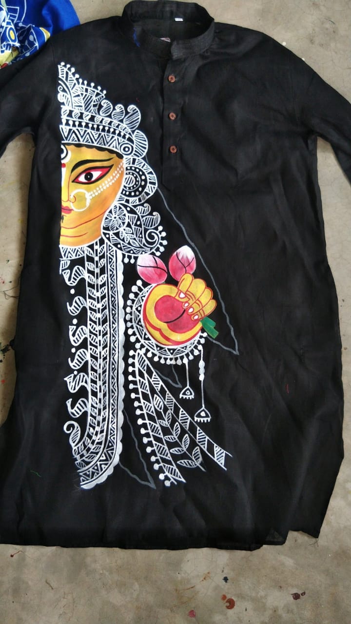 Durga Puja Hand Painted Cotton Kurta