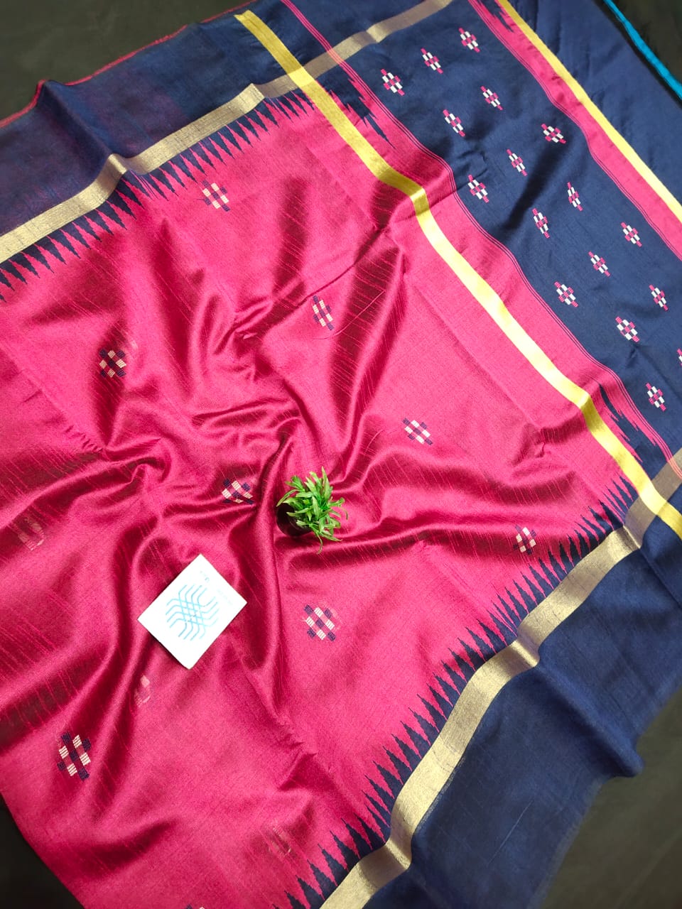 Semi Raw Silk Saree with Body Buti and Temple Border