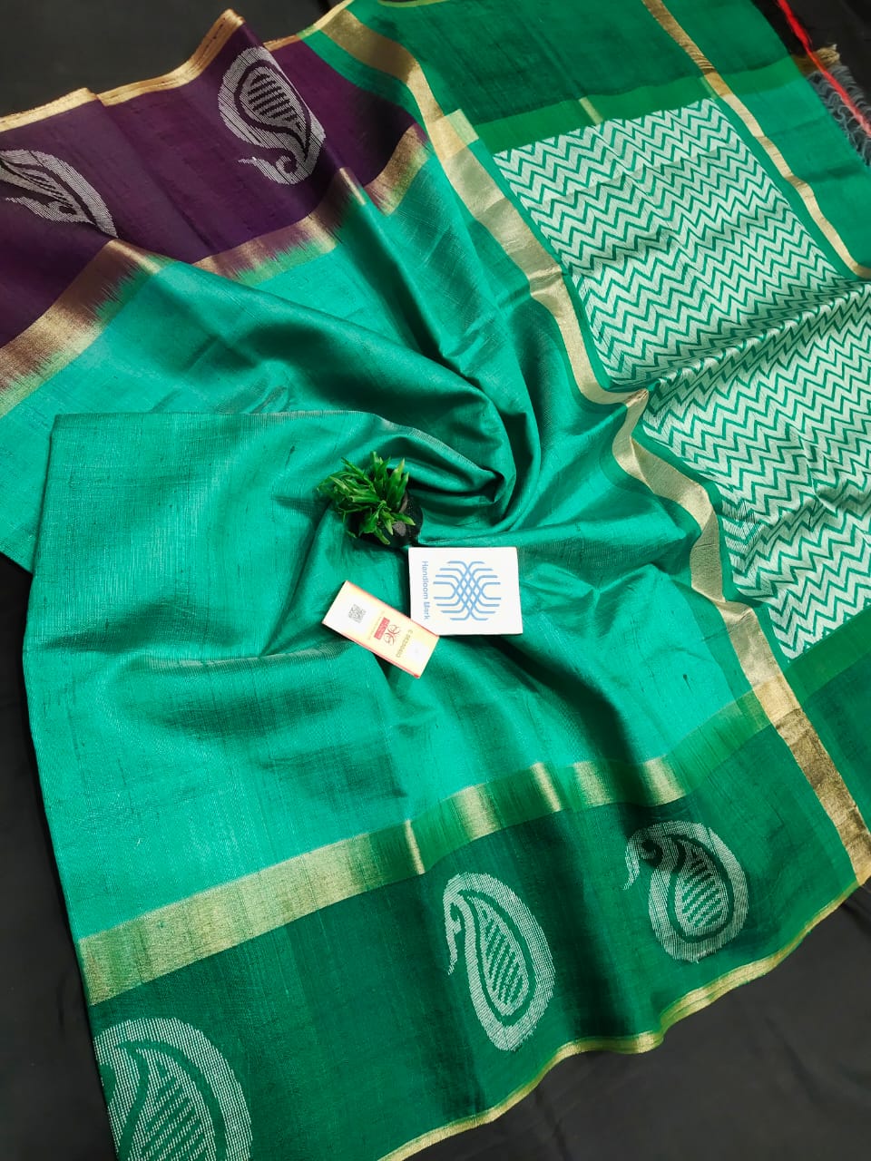 Pure Raw Silk Saree with Bandhini Ganga Jamuna Border