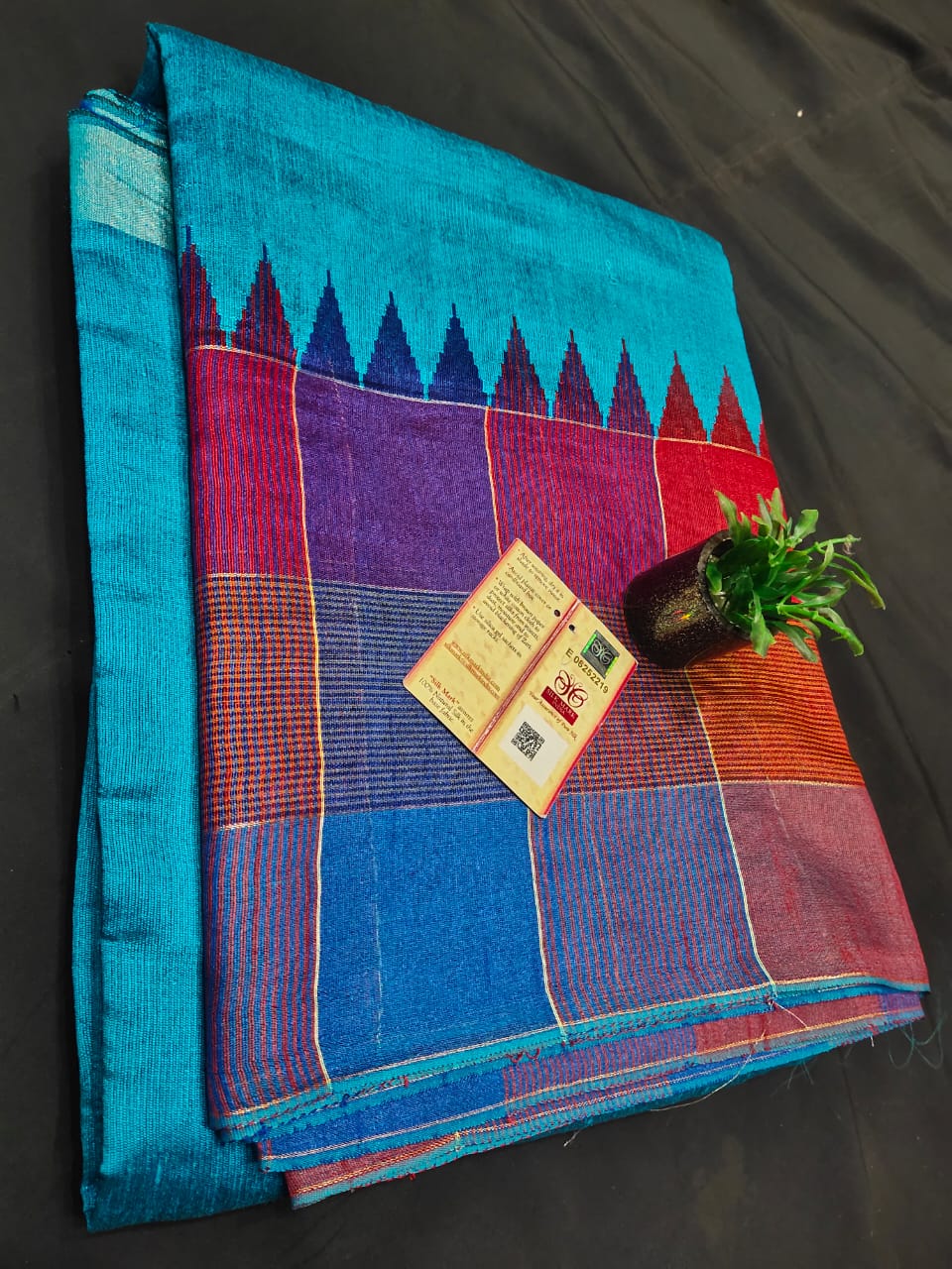 Pure Raw Silk multi color temple border saree