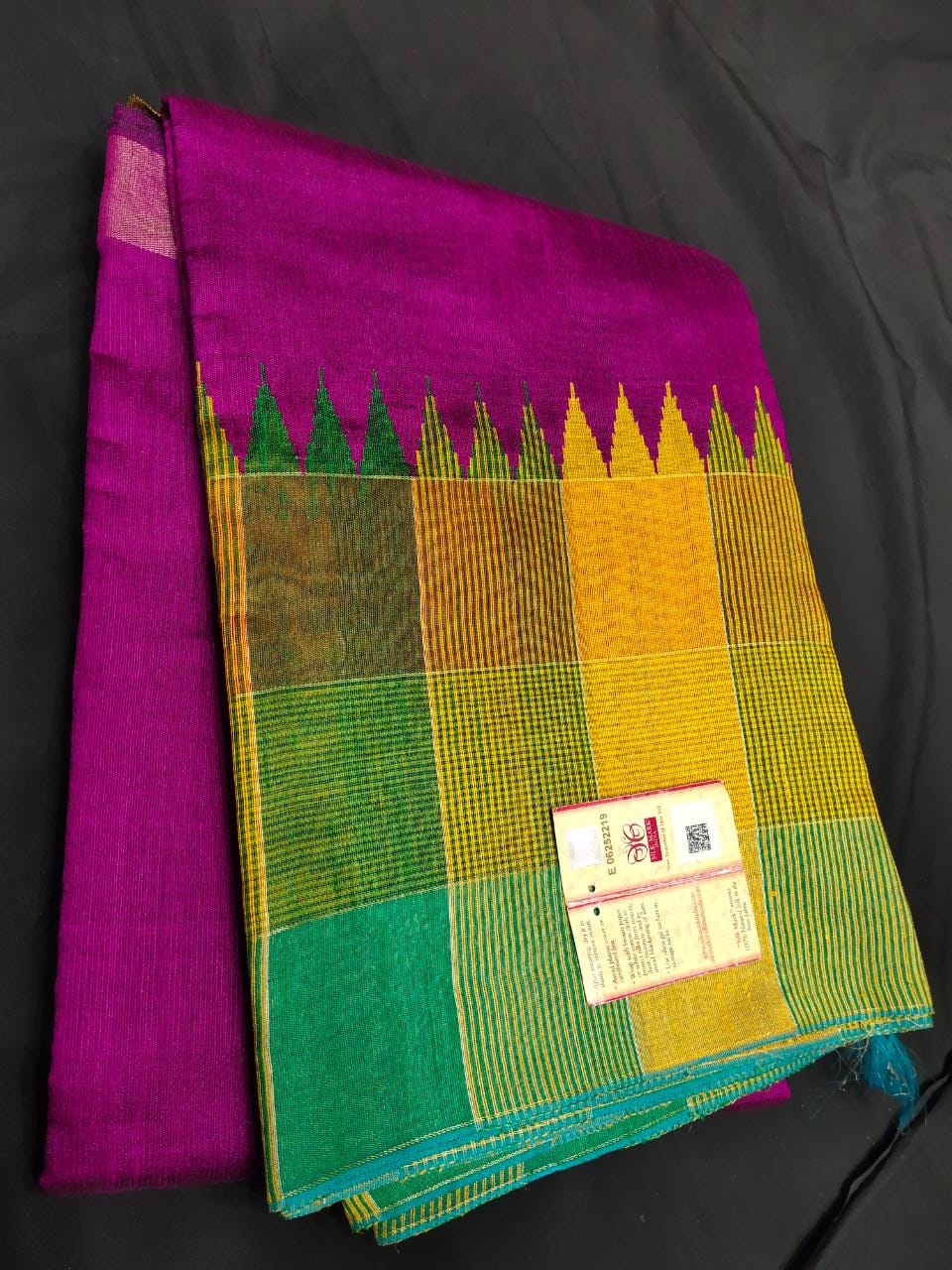 Pure Raw Silk multi color temple border saree