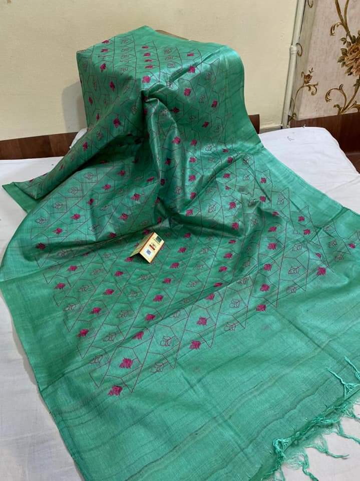Embroidered Tussar Staple Silk Saree