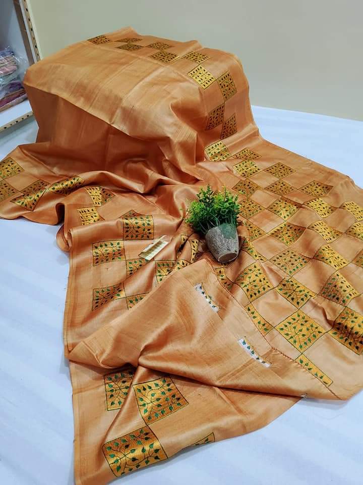 Embroidered Tussar Staple Silk Saree