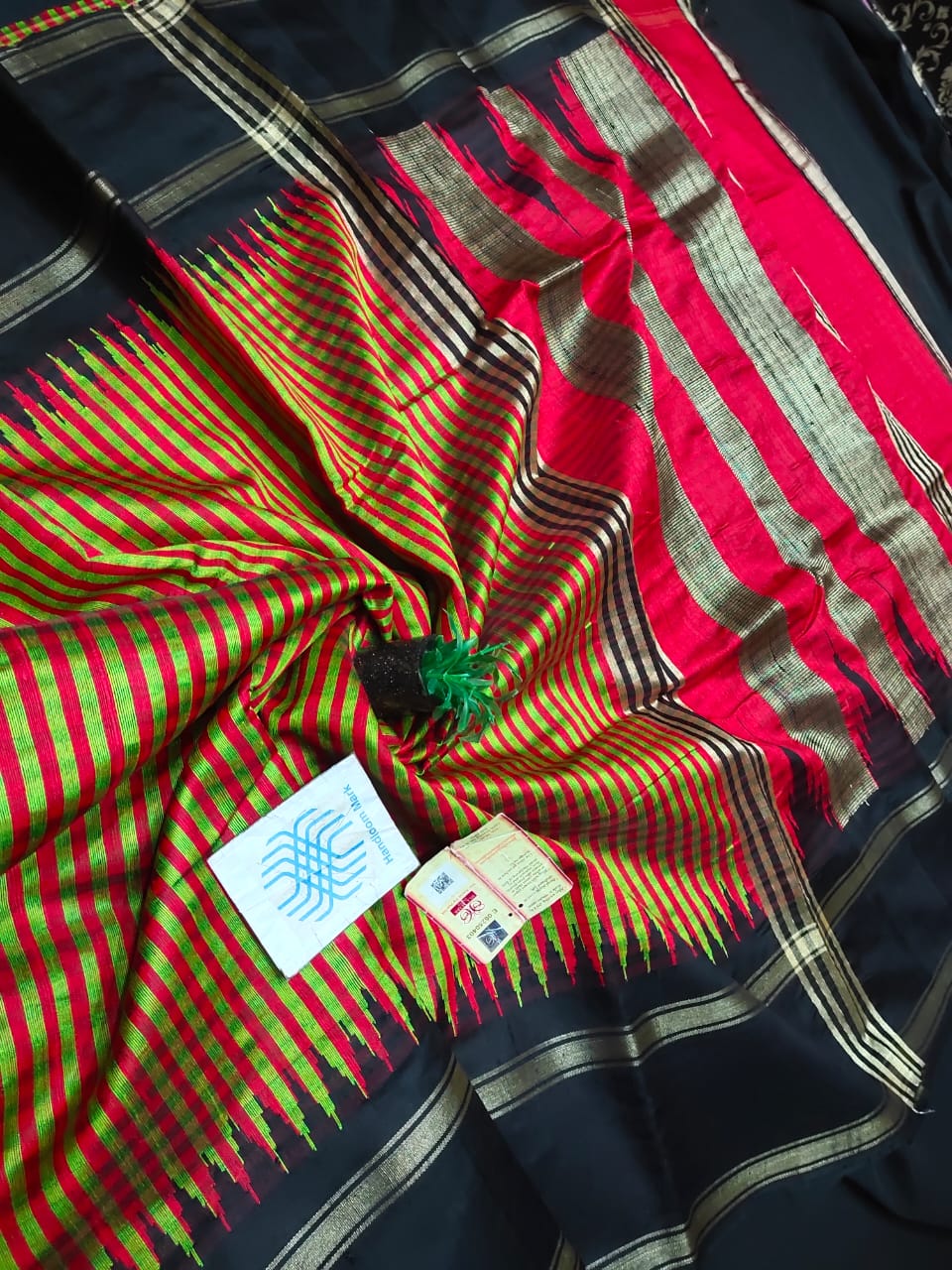 Pure Raw Silk Saree with temple border and mini checks