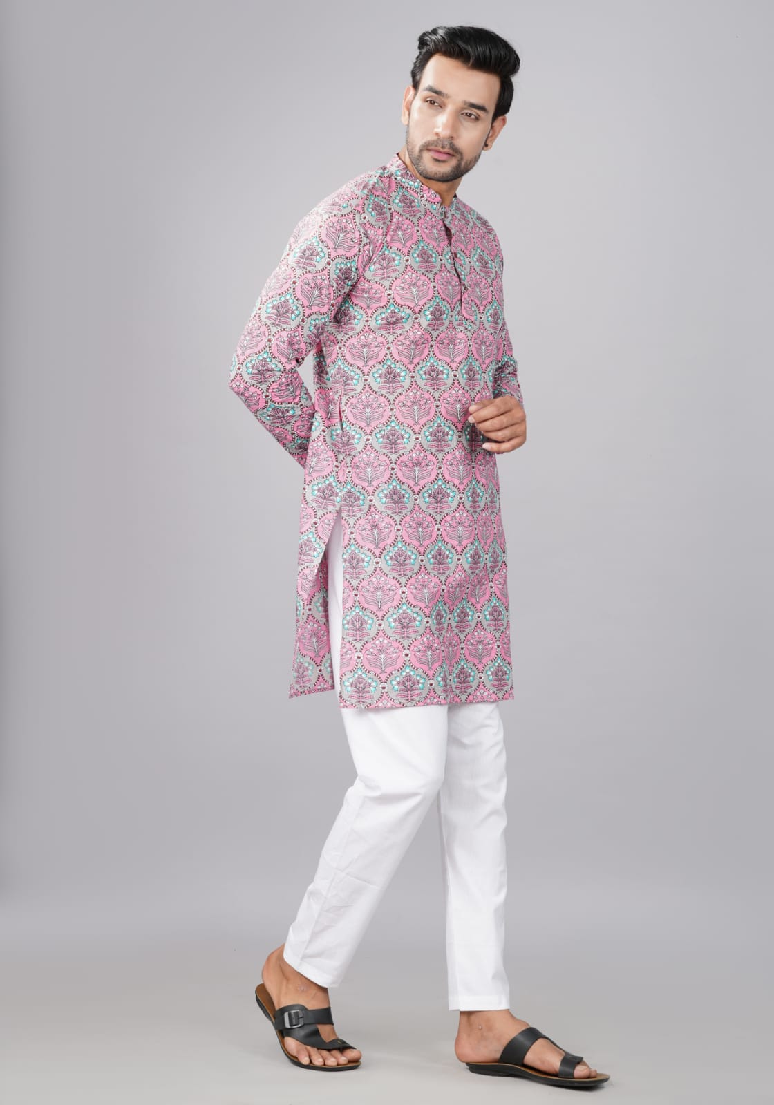 Bagru Printed Cotton Long Kurta and Pajama