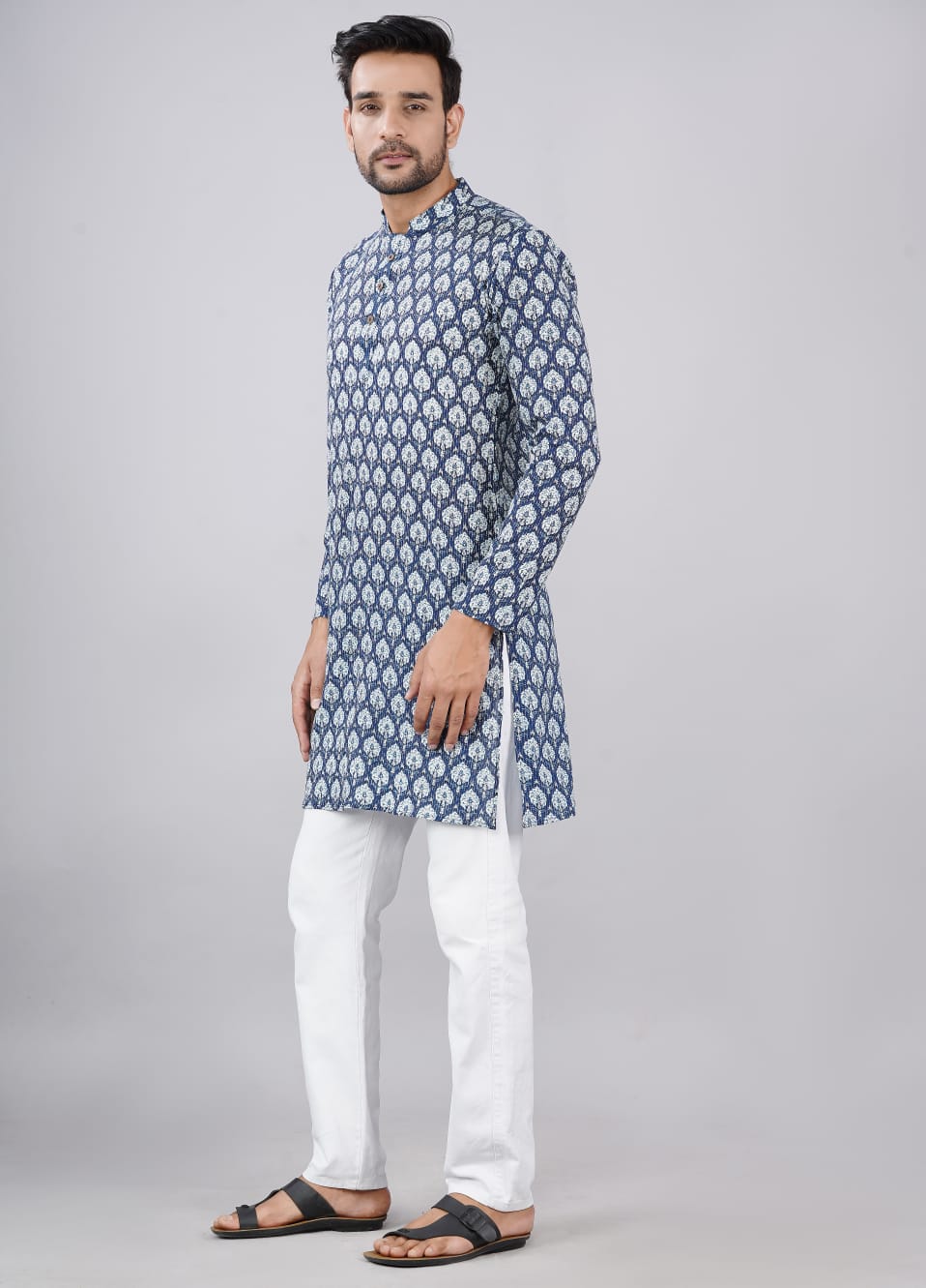 Bagru Printed Cotton Long Kurta and Pajama