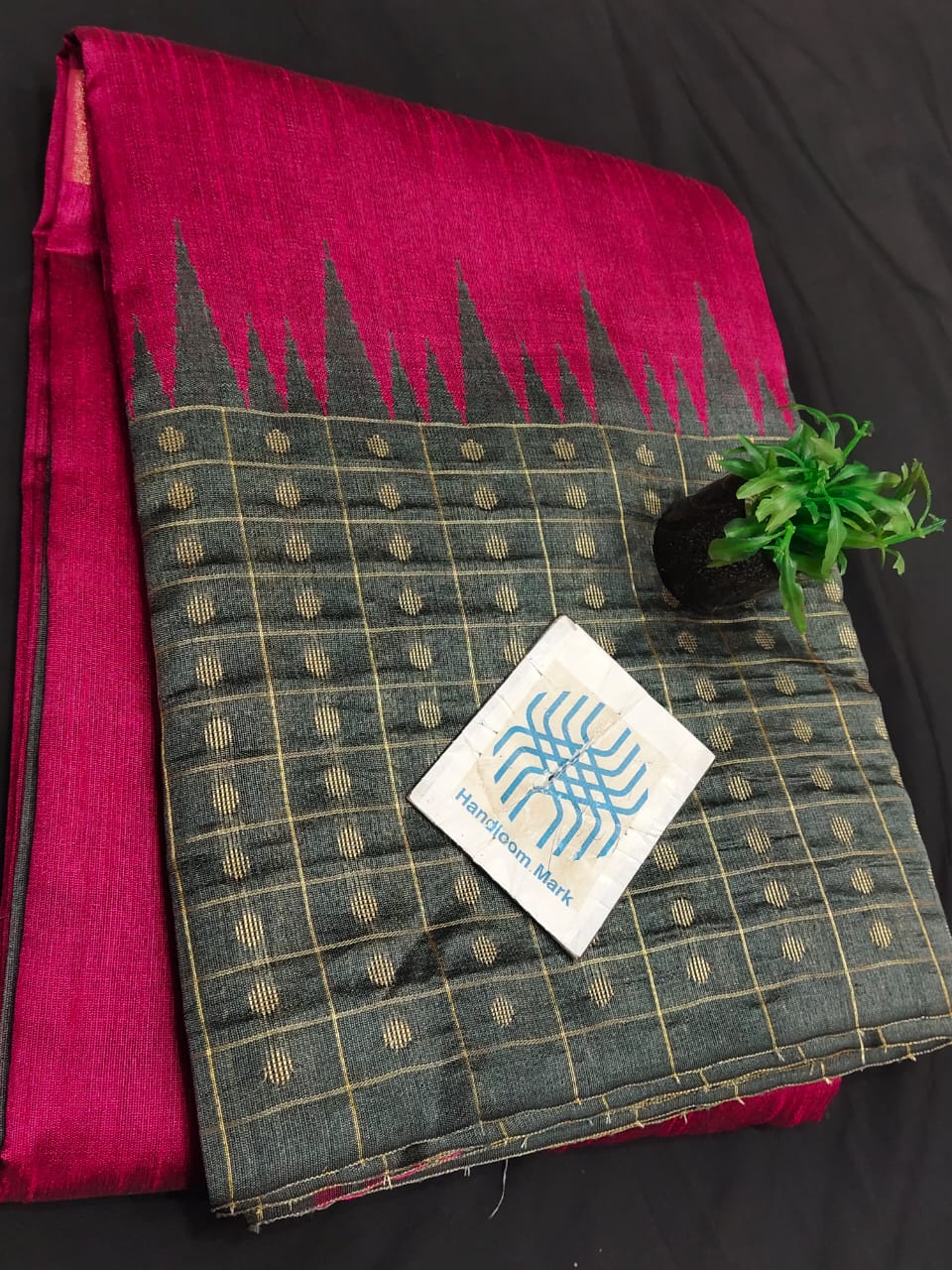 Semi Raw Silk Saree with temple border and bindi buti