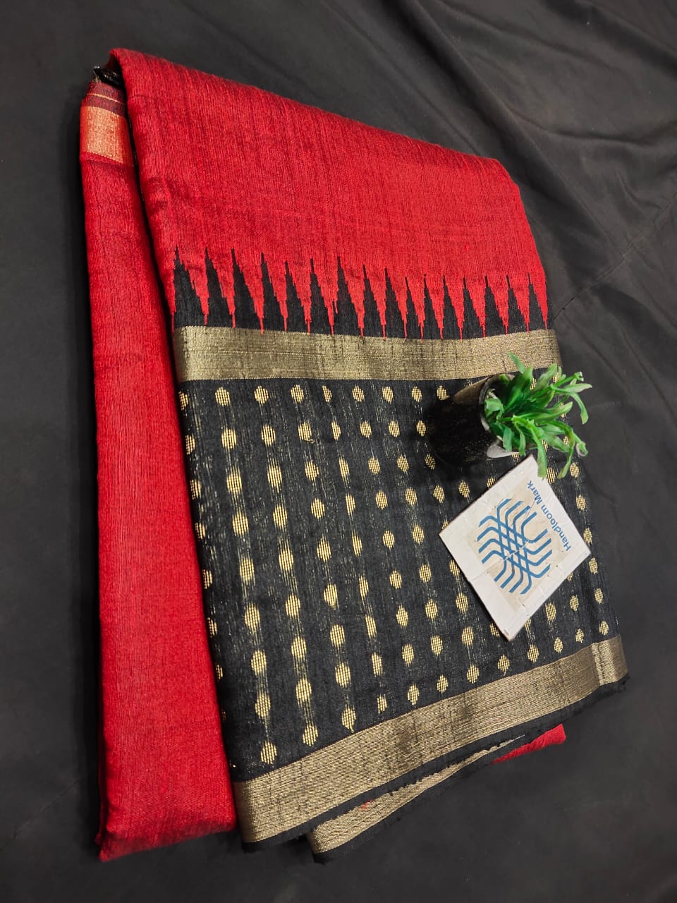Semi Raw Silk Saree with temple border and bindi buti