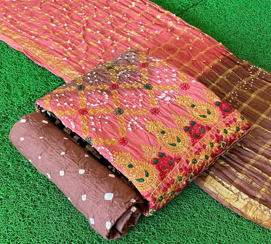 Satin cotton Bandhini dress material
