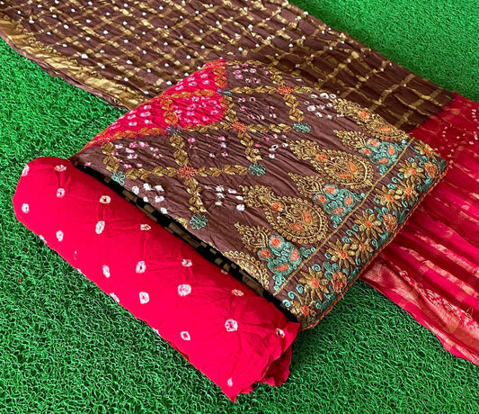 Satin cotton Bandhini dress material