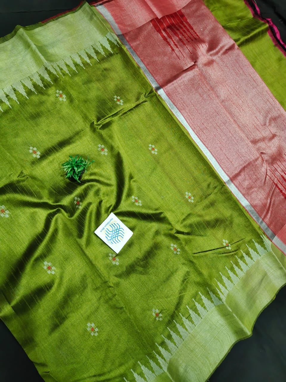Semi Raw Silk Saree with Khapa temple border