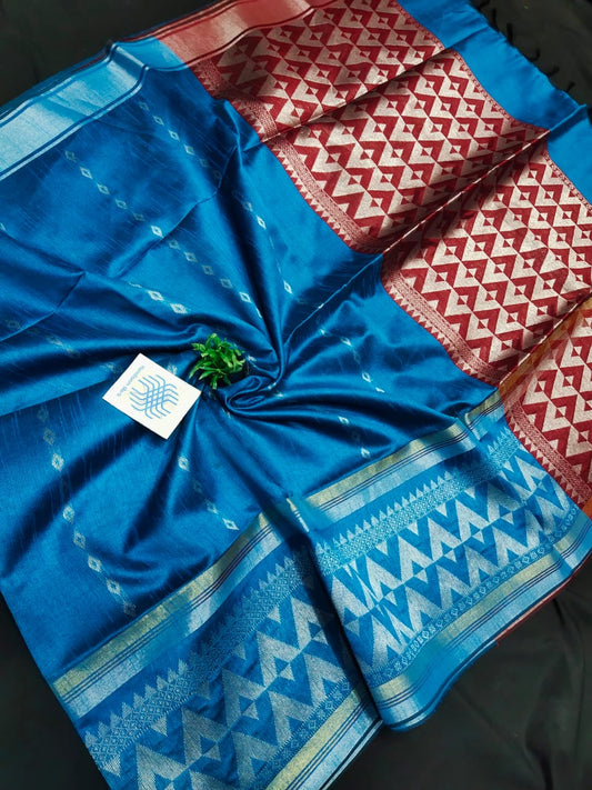 Semi raw silk saree with Jamdani Handmade border