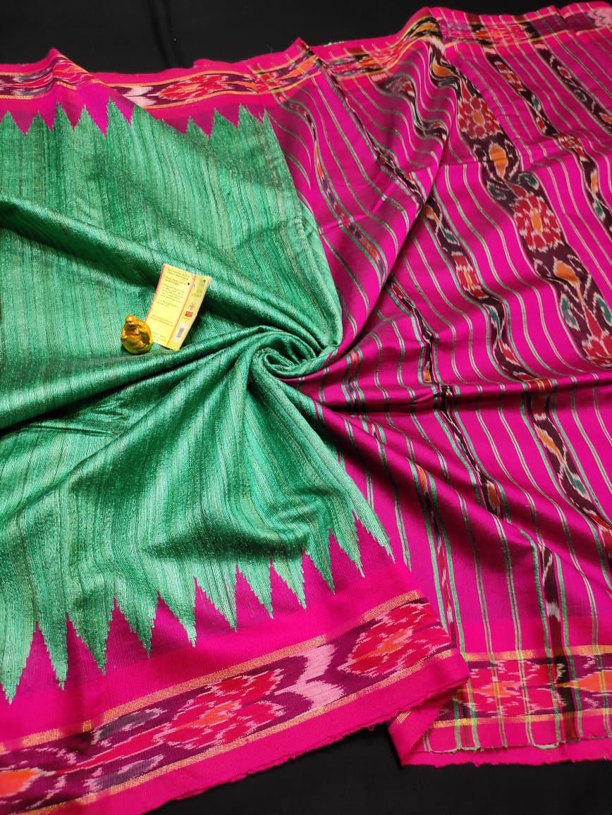 Pure Gicha Silk saree with ikat pallu and temple border