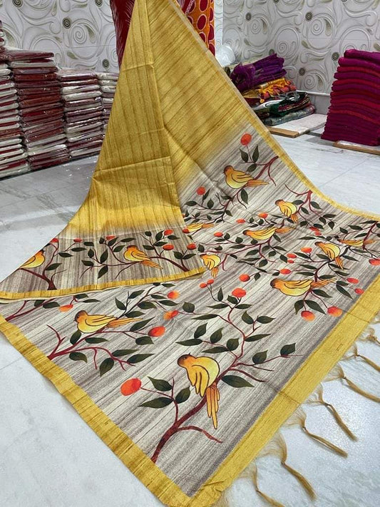Tussar Gicha Silk hand painted saree