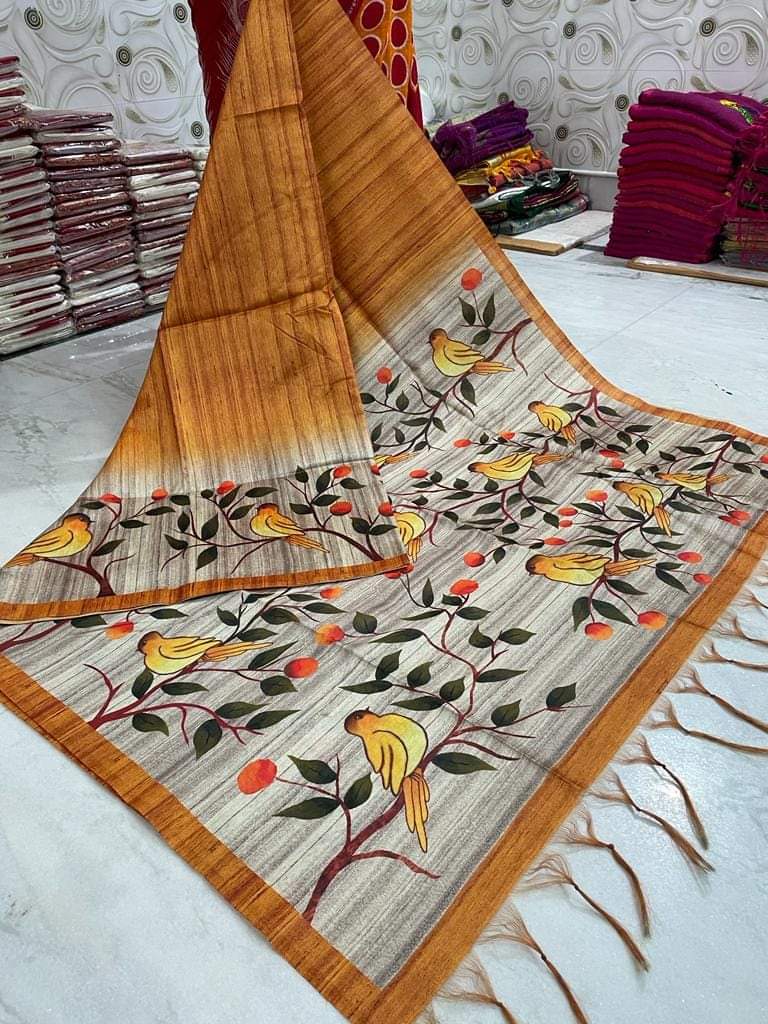 Tussar Gicha Silk hand painted saree