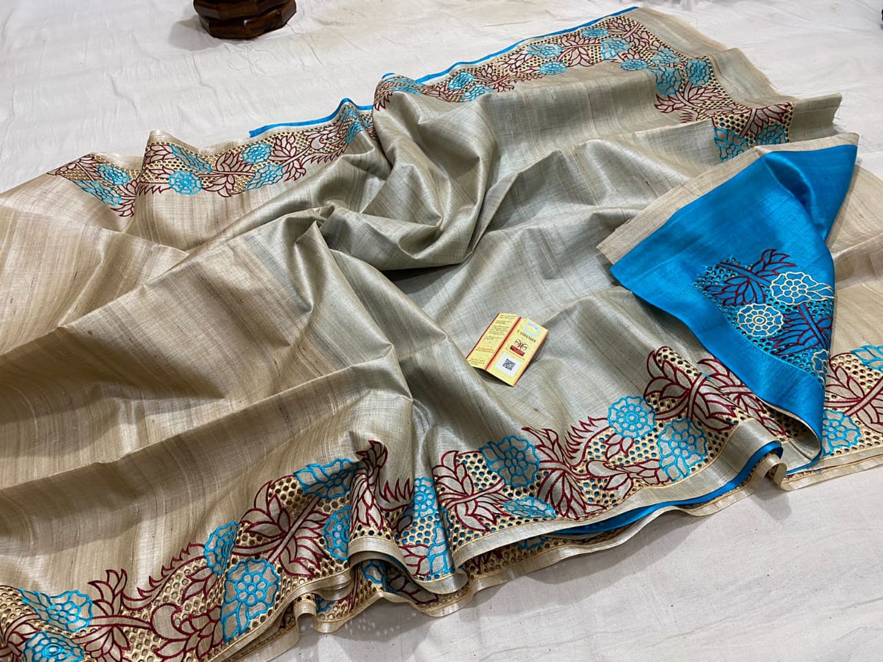 Desi Tussar silk Saree with hand cutwork