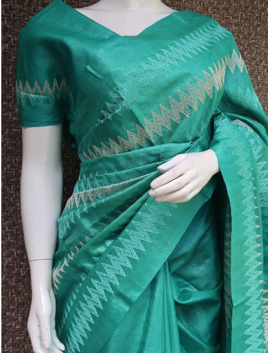 Embroidered Semi tussar silk ikat Saree