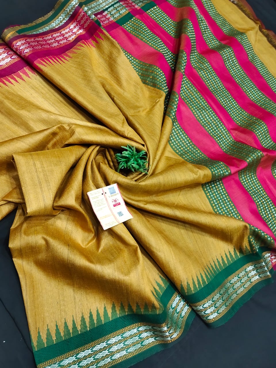 Tussar silk saree with Karvati border