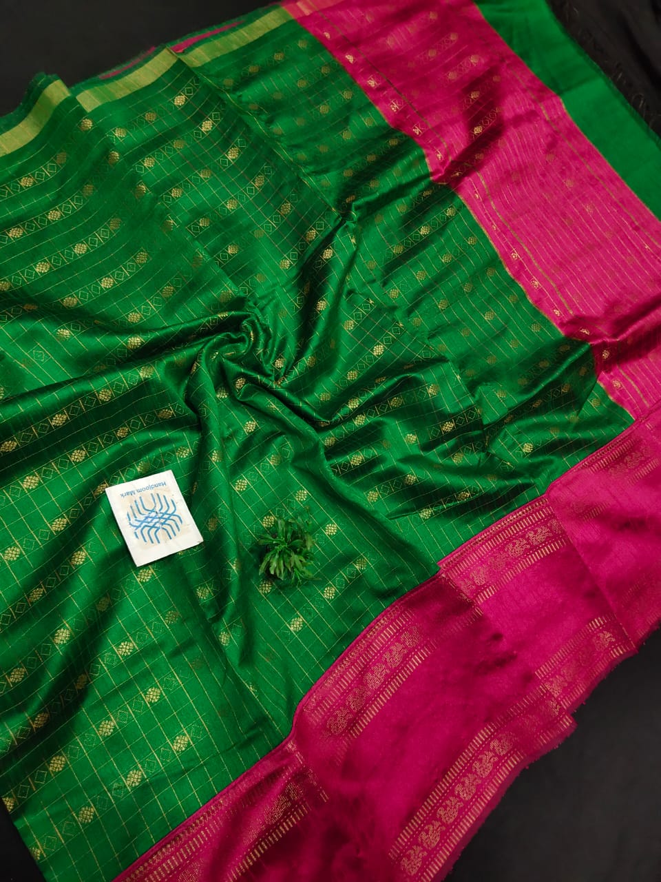 Semi Raw Silk Saree with Vidarbha border and Zari checks or Buta