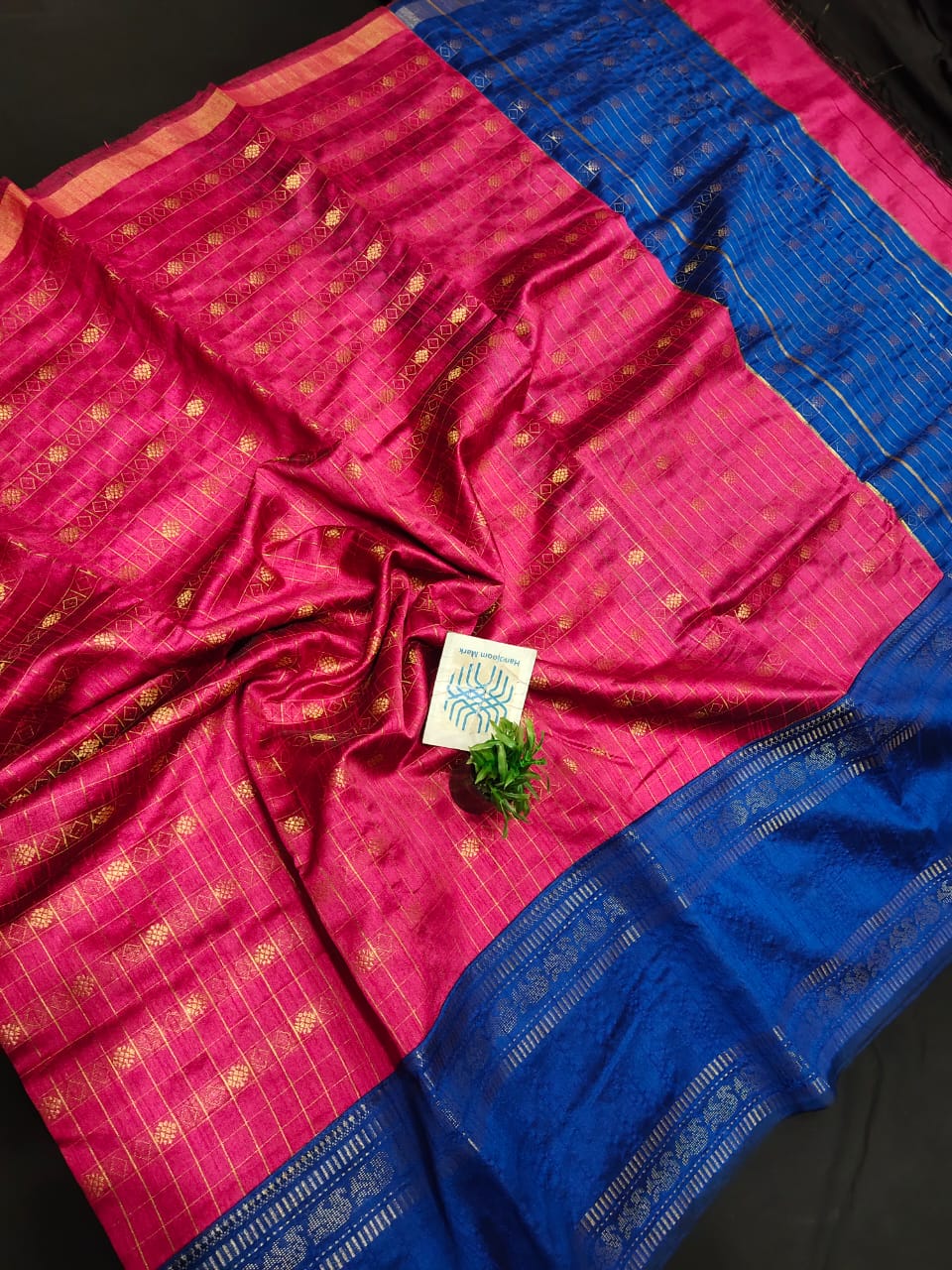 Semi Raw Silk Saree with Vidarbha border and Zari checks or Buta