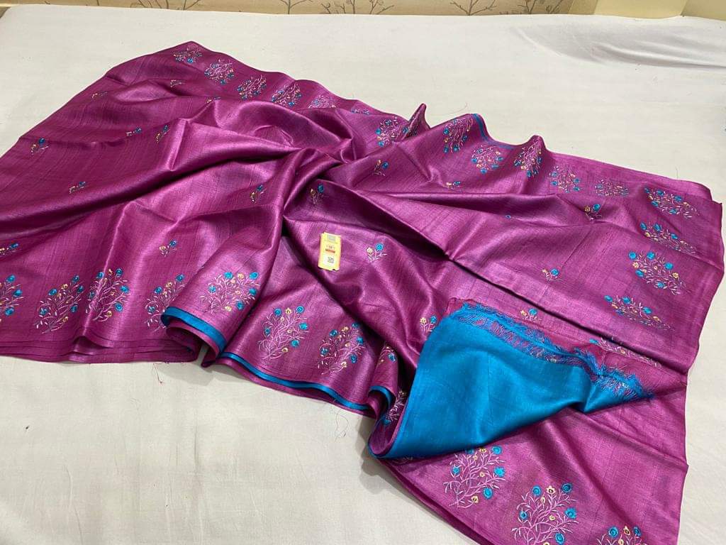 Embroidered Pure Semi Tussar Silk Saree