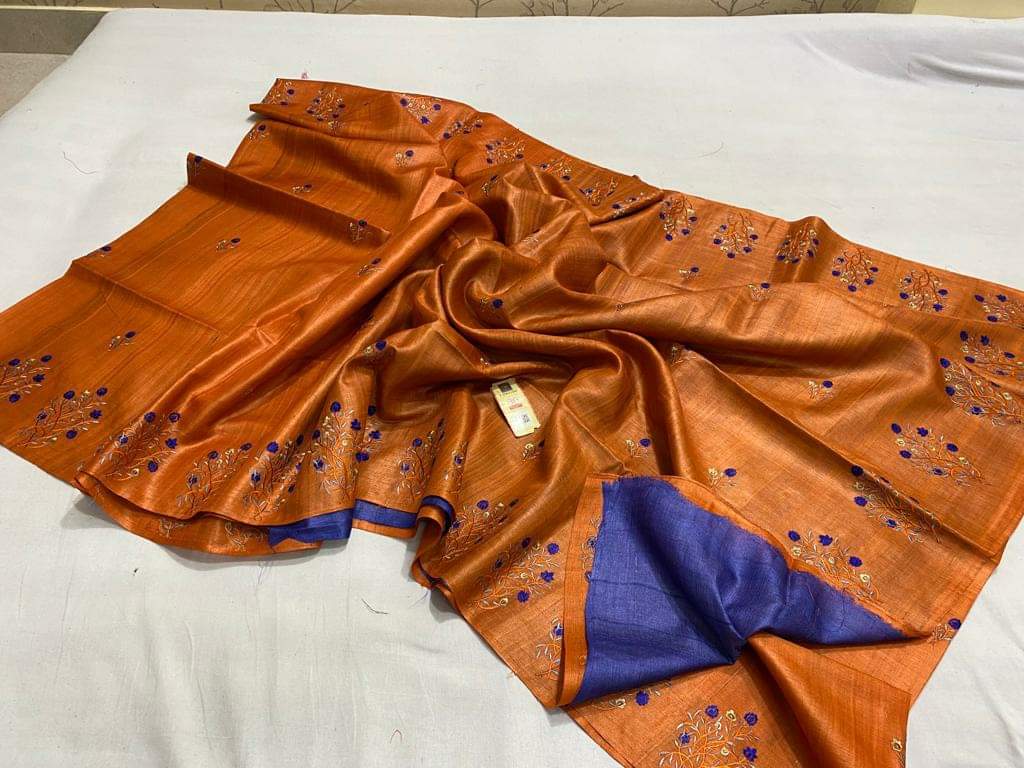 Embroidered Pure Semi Tussar Silk Saree