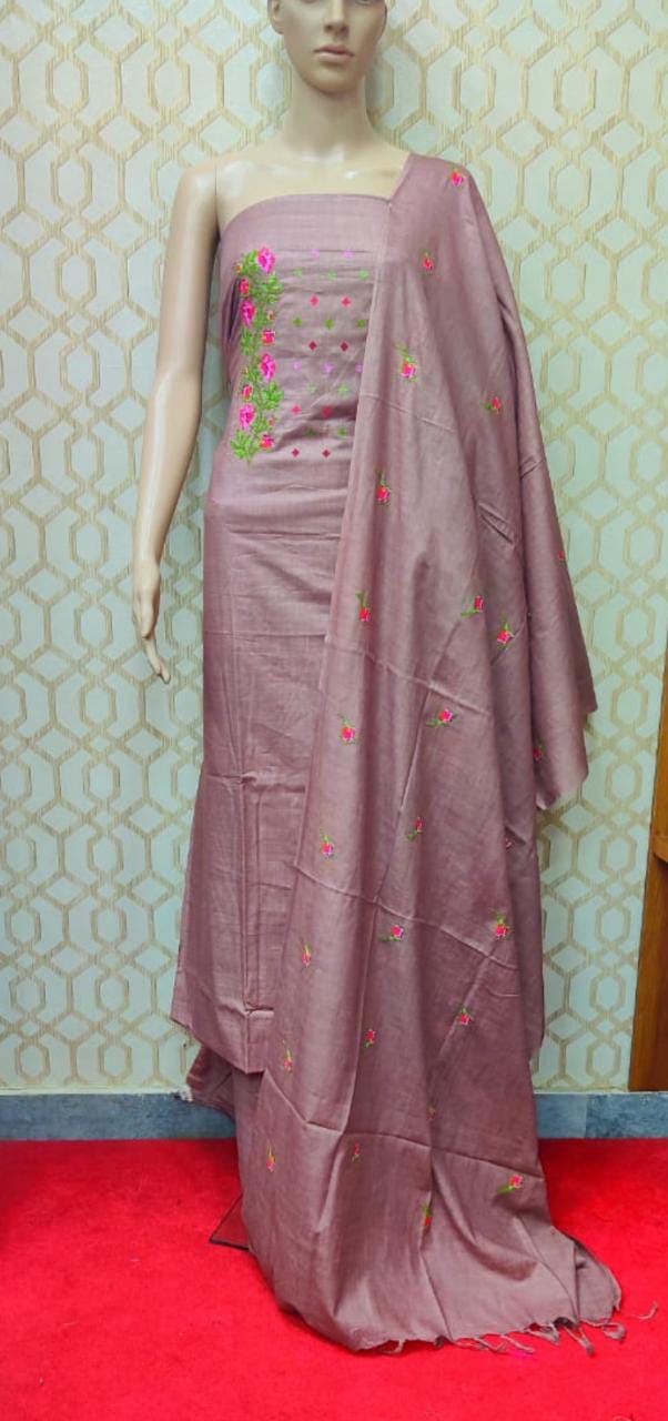 Embroidered Linen Silk Suit Materials