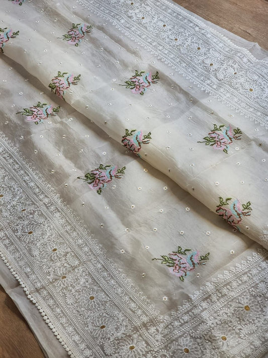 Organza Saree with Heavy Lucknowi embroidery work