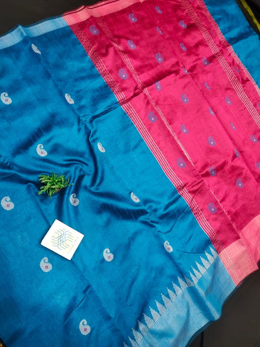 Semi Raw silk saree with Khapa temple border