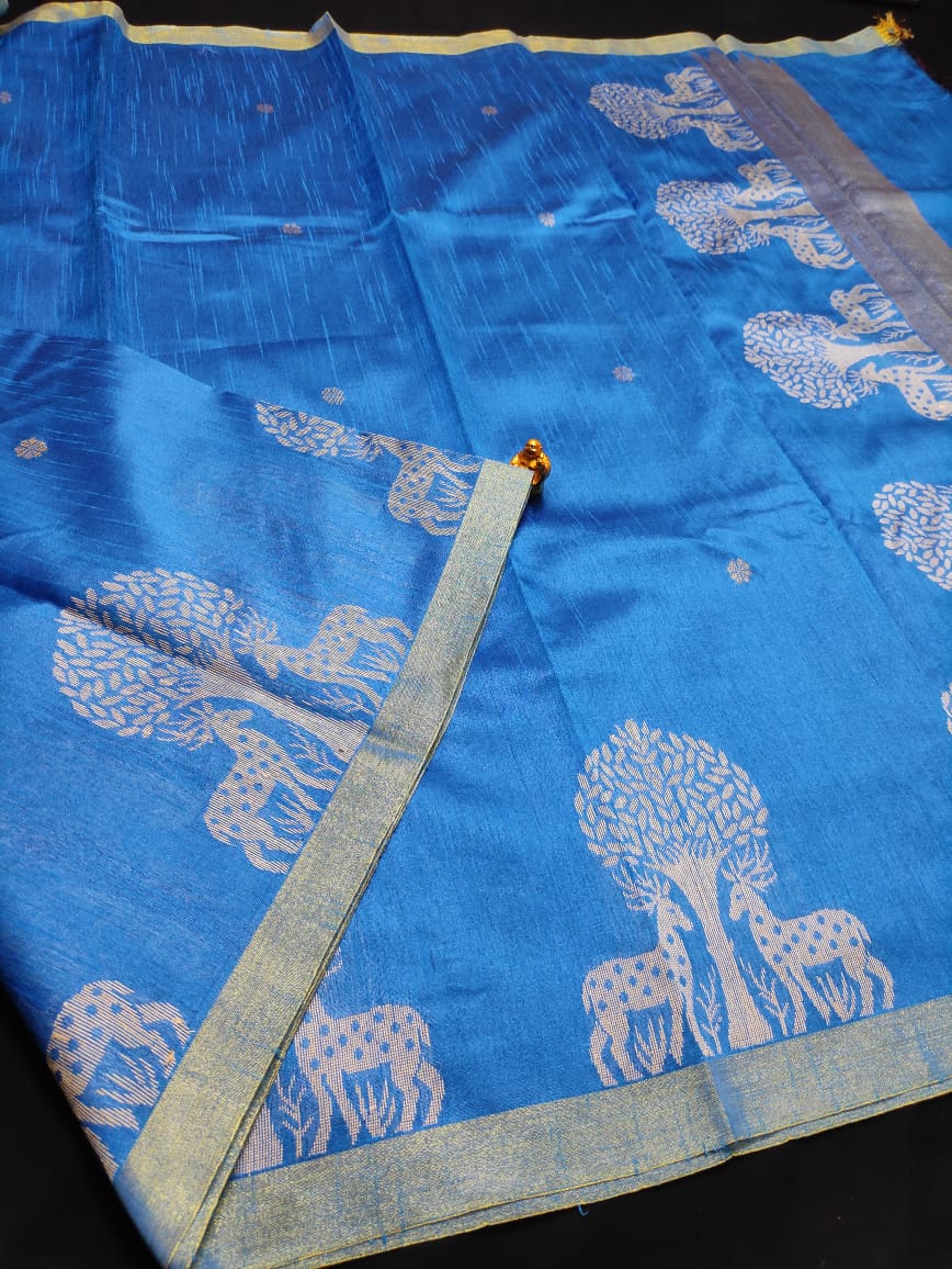 Semi raw silk saree with tribal buta border