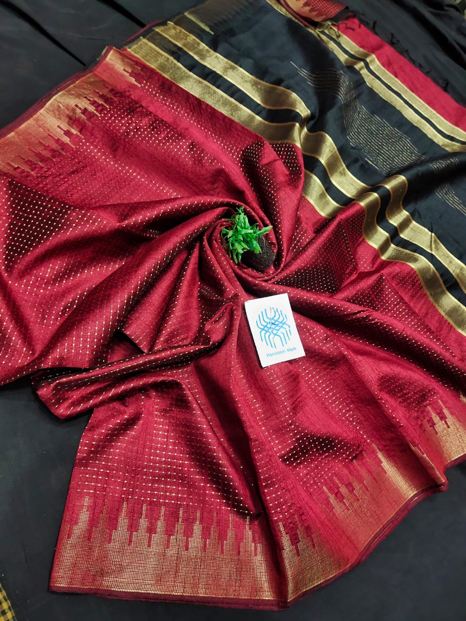Semi Raw Silk Saree with Khapa Temple Border