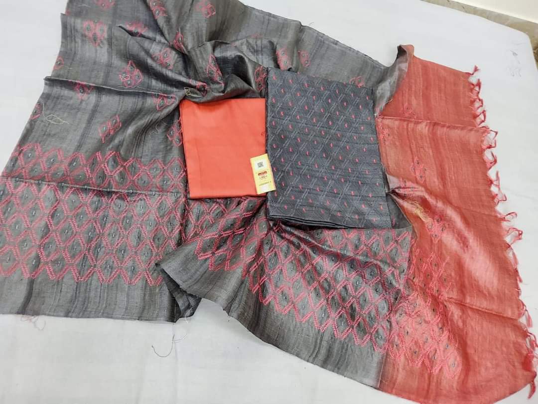 Embroidered Tussar Silk Suit Materials