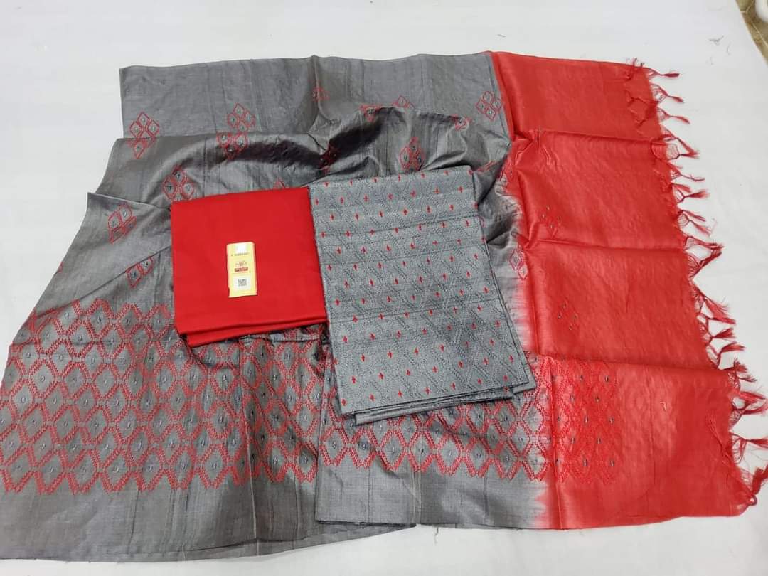 Embroidered Tussar Silk Suit Materials