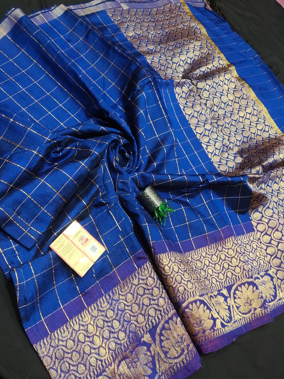 Pure raw silk saree with Zari border and body checks