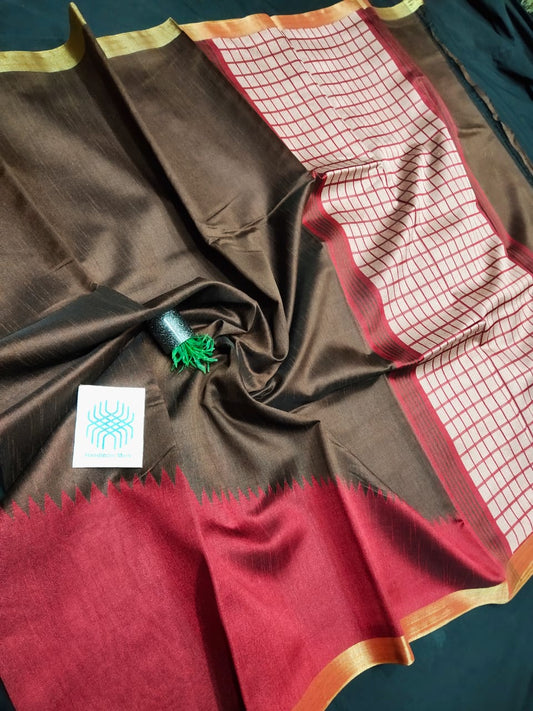 Semi raw silk saree with rising temple design