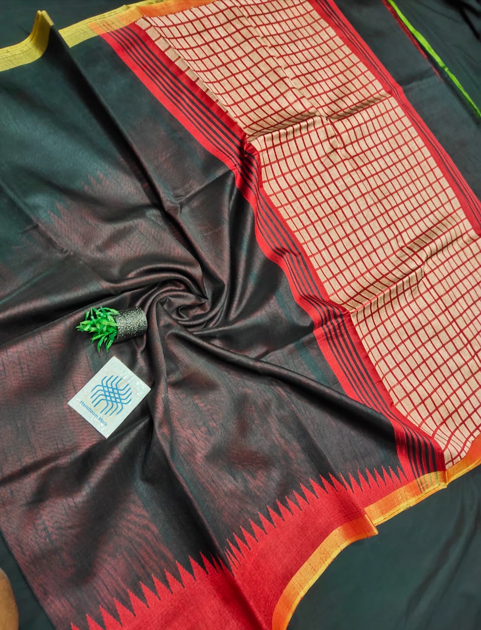 Semi raw silk saree with rising temple design