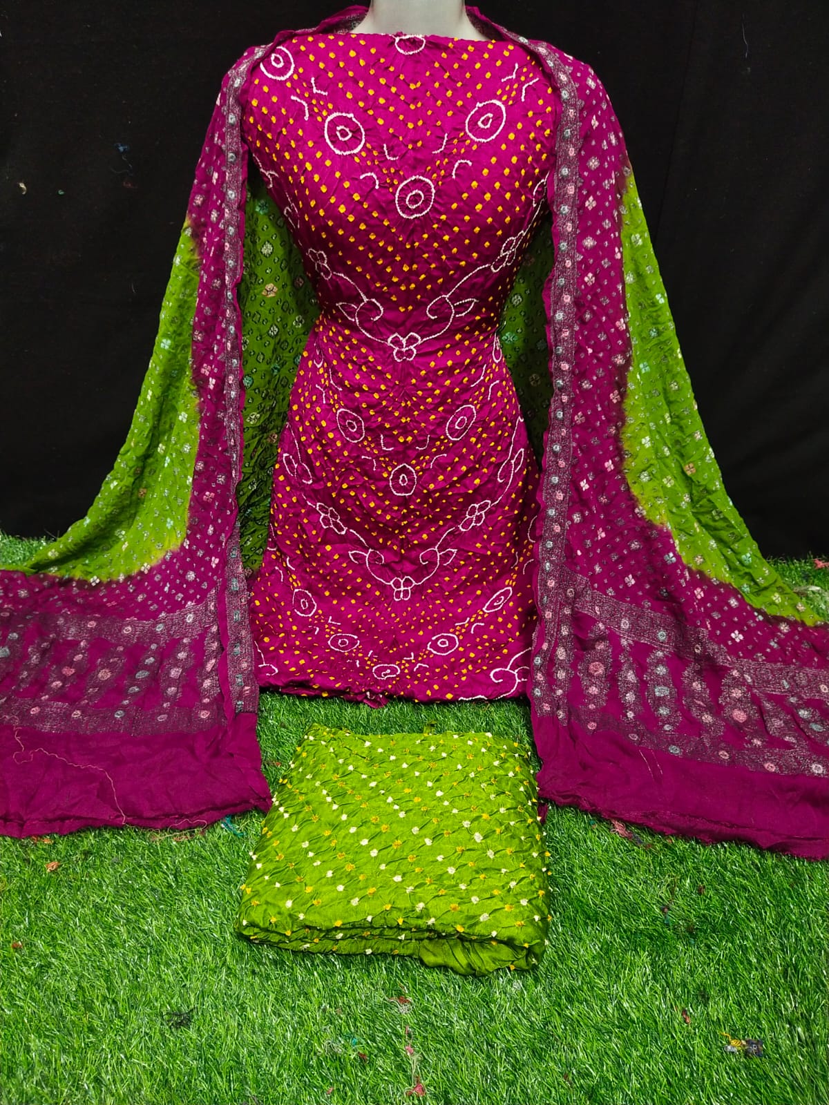 Pure Gajji Silk fancy Bandhej Suits with Georgette Buti on Dupatta