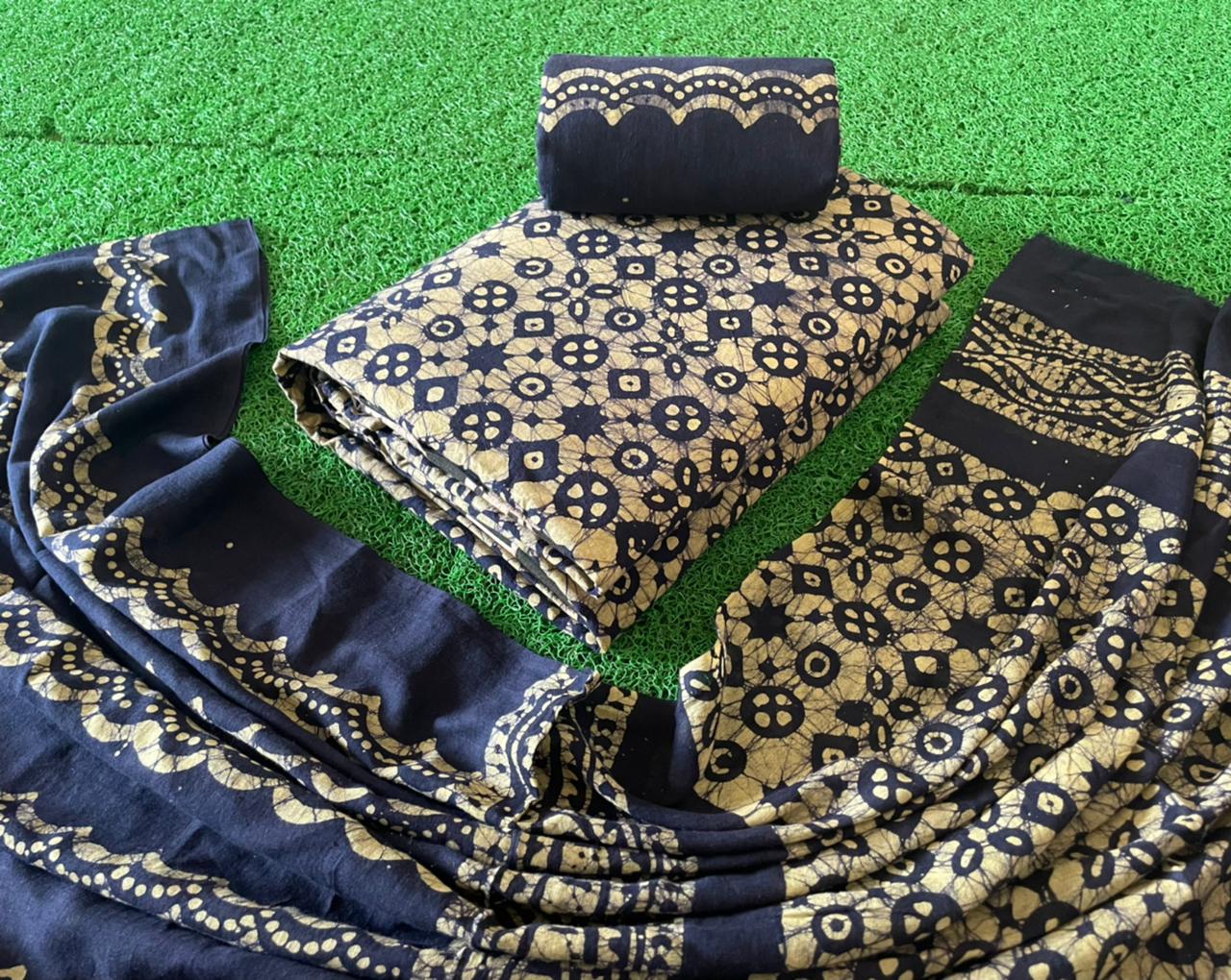 Soft cotton hand block print wax batik dress material