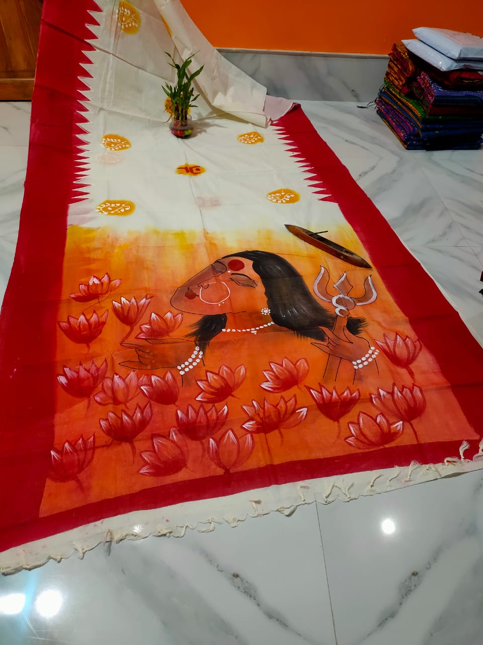 Pure Dhonekhali Taant Cotton Saree with Patochitro Painting
