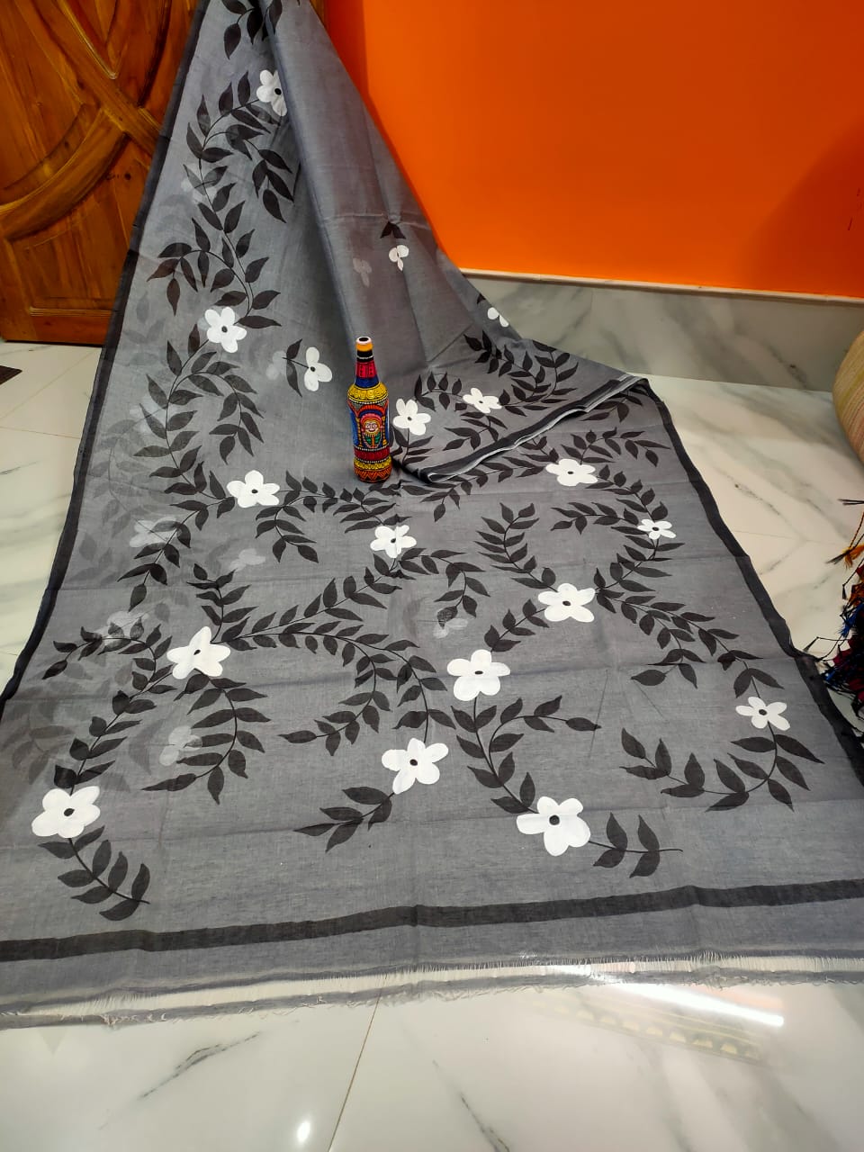 Pure Dhonekhali Taant Cotton Saree with Patochitro Painting