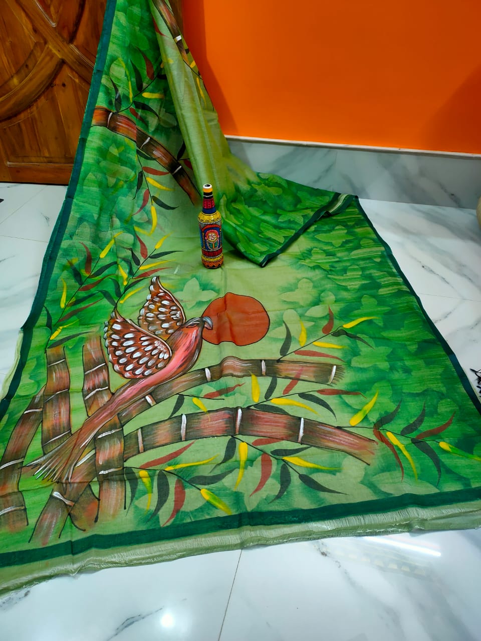 Pure Dhonekhali Taant Cotton Saree with Patochitro Painting
