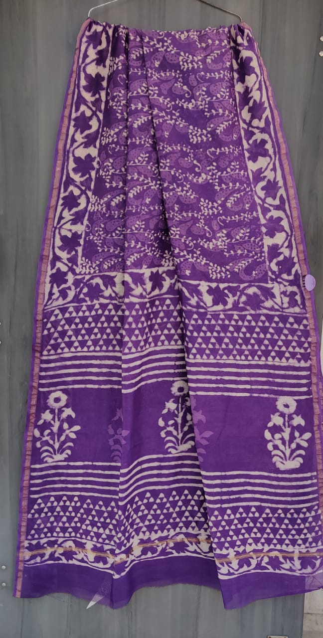 Hand block printed chanderi silk sarees