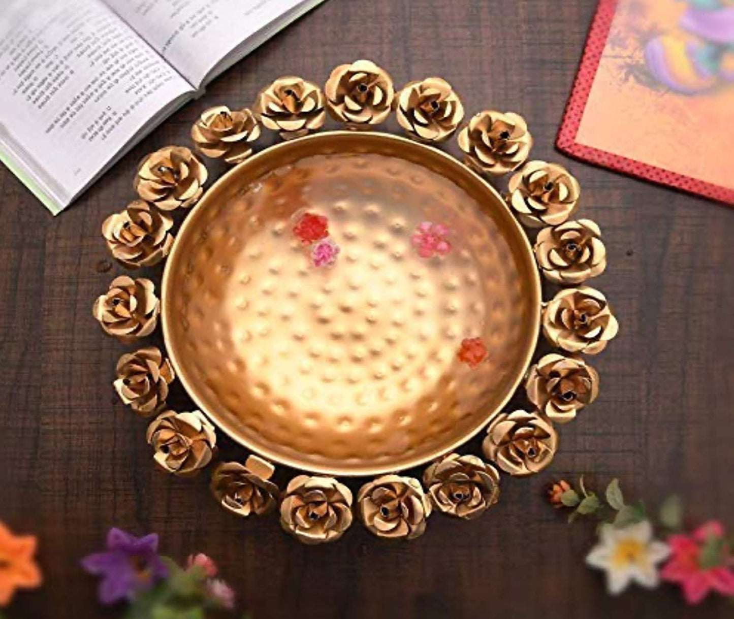 Handcrafted Flower Design Iron Urli Bowl