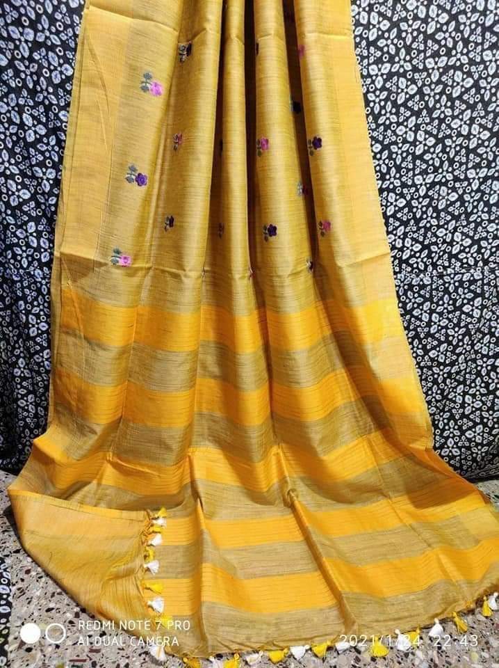 Embroidered Tussar Baswada silk saree