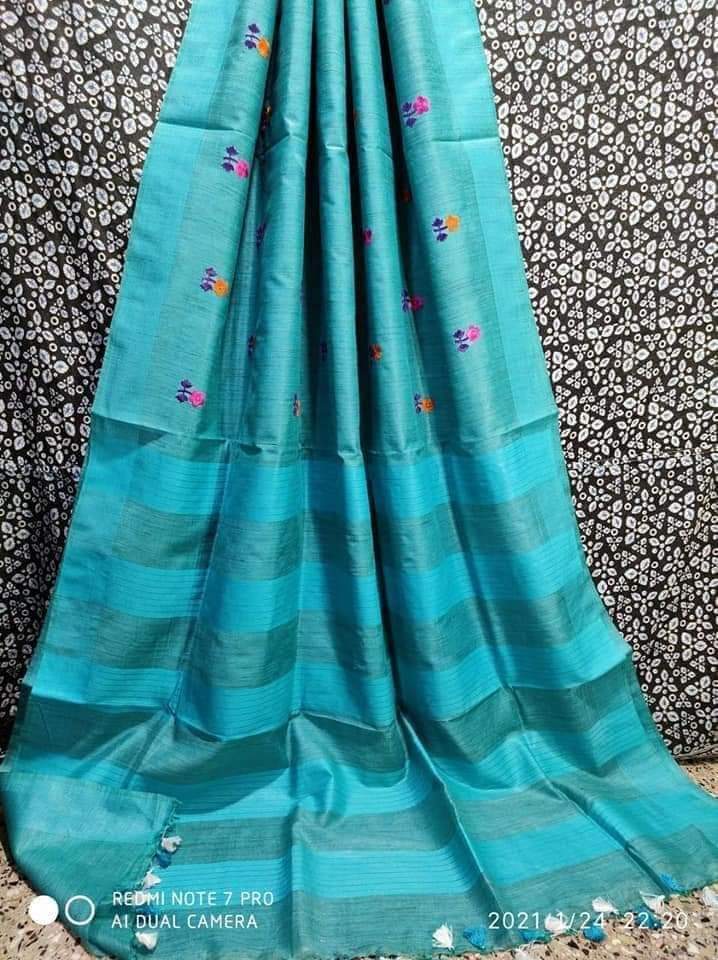 Embroidered Tussar Baswada silk saree