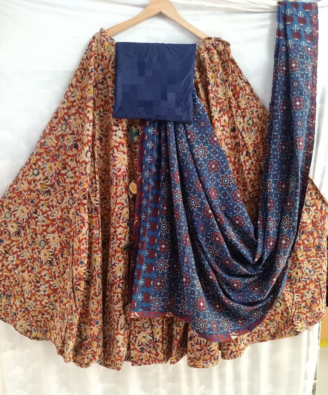 Kalamkari skirt blouse piece with cotton dupatta set
